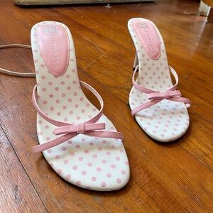 pink polka dot kitten heels